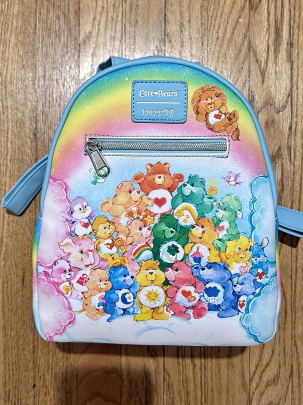 Care Bears Pastel Rainbow Mini Backpack with Blue Trim